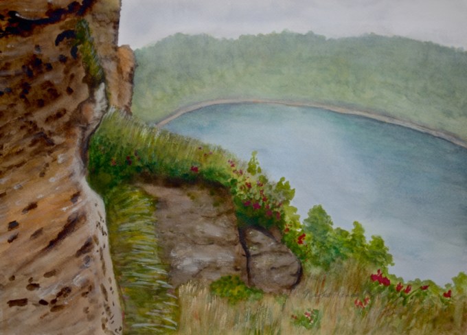 Watercolor Painting of Oonaminoike (Oonami Volcano Lake) - © NaokoKanno.com